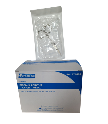 Ciseaux métal bouts pointus 11,5 cm stériles – usage unique