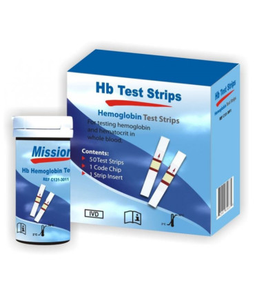 Bandelettes de test pour Hémoglobinomètre Mission HB - Lot 50 Direct Médical