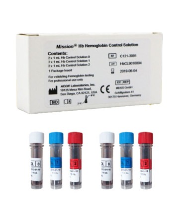 Lot de 6 solutions de contrôle pour hémoglobinomètre Mission HB - Direct Médical