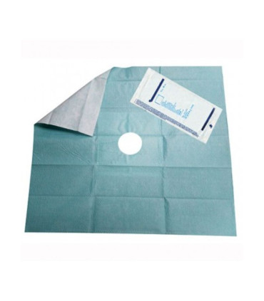 Champ opératoire stérile Foliodrape® Protect troué 45 x 75 cm en non tissé bleu dépliée - Direct Médical