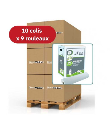 Palette Drap d'examen 50x35cm - 10 cartons de 9 rouleaux 135 formats Gaufrés - Direct Médical