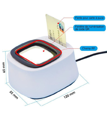 Lecteur carte vitale CODSESAM DC300 – NFC, QR Code, RFID, 1D/2D, Carte à puce dimensions