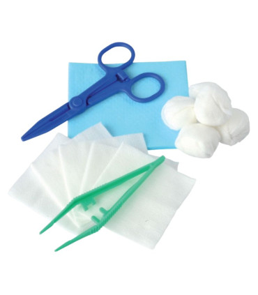 Set de pansement n°1 avec champ, tampons, pinces Kocher et anatomique