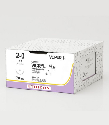 VCP461H - Vicryl Plus - Fil de Suture Résorbable Violet - 2/0 - 3 - Aiguille triangulaire inversée 1/2C - 22mm - 70cm