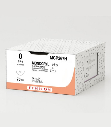 MCP267H - Monocryl Plus - Fil de Suture Résorbable Incolore - 0 (3.5) - Aiguille triangulaire inversée 1/2C - 36mm - 70cm