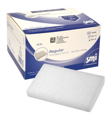 Compresse hémostatique résorbable en gélatine 70x50x10 mm – SMI-SPON boîte de 10