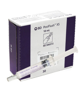 Seringue BD PosiFlush™ XS 10 ml NaCl 0,9% stérile – Boîte de 30 seringues pré-remplies